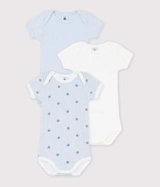 BABY UNISEX SHORT-SLEEVED STAR PRINT COTTON BODIES - 3-PACK