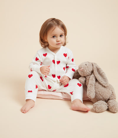 BABIES' HEART PATTERNED FOOTLESS COTTON SLEEPSUIT