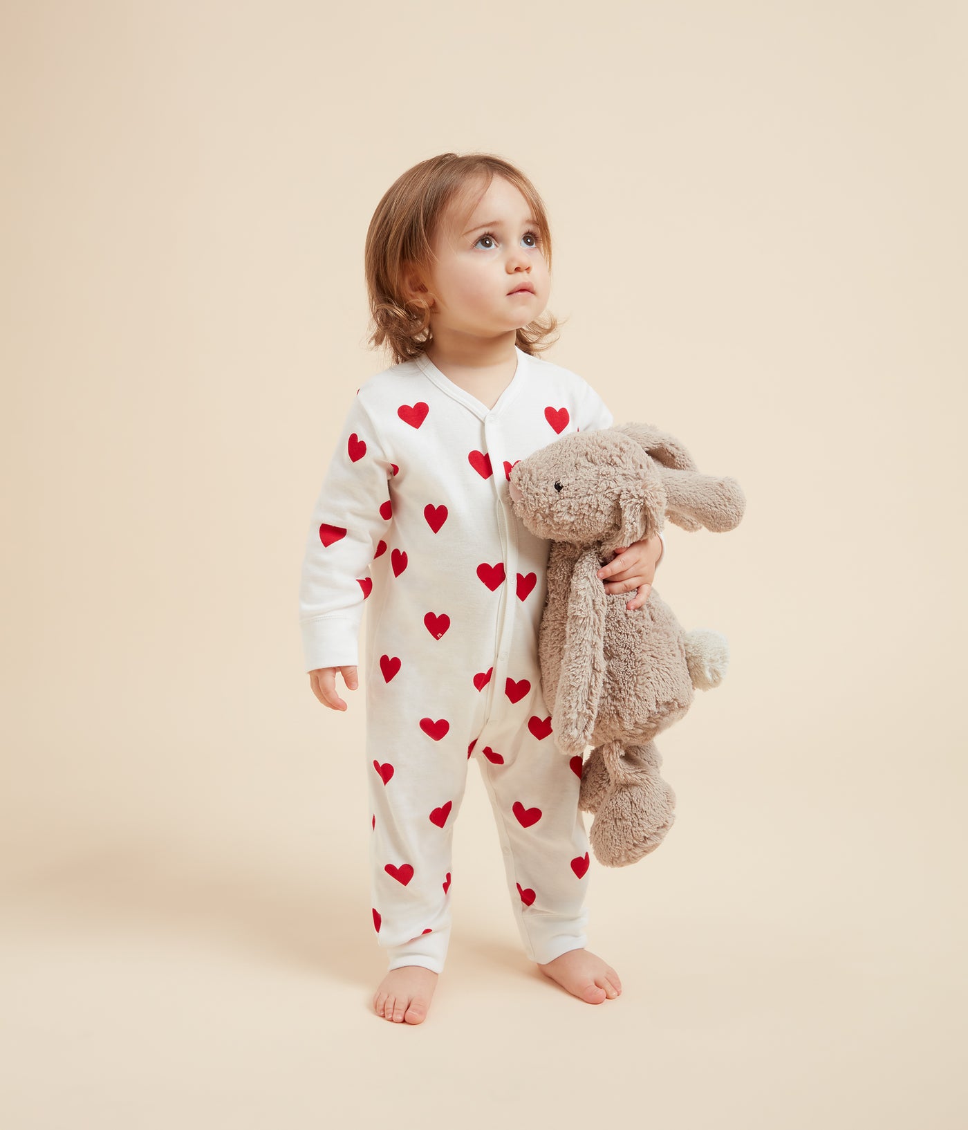 BABIES' HEART PATTERNED FOOTLESS COTTON SLEEPSUIT