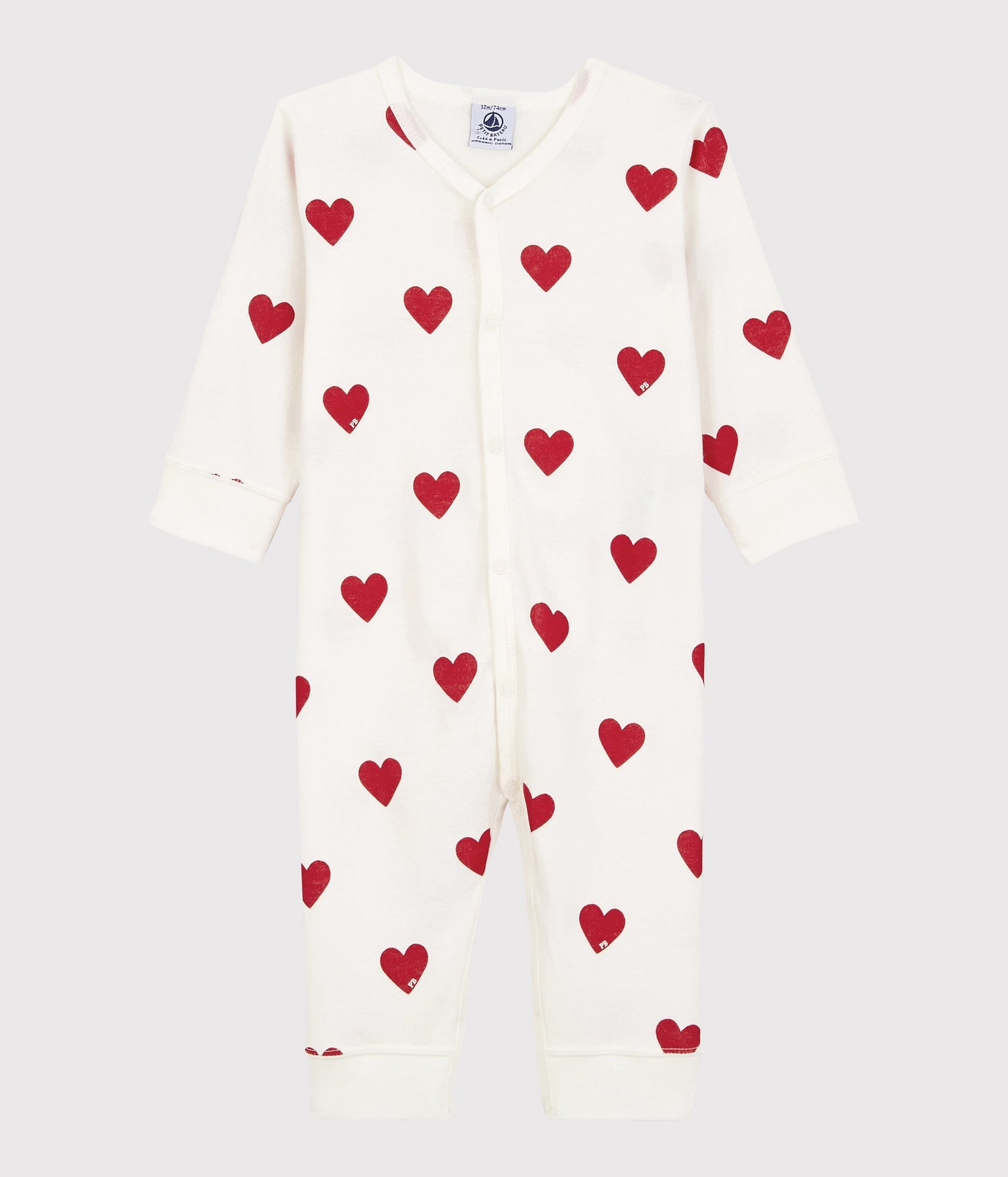 BABIES' HEART PATTERNED FOOTLESS COTTON SLEEPSUIT