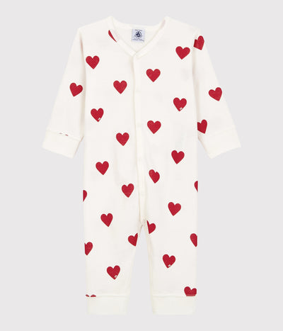 BABIES' HEART PATTERNED FOOTLESS COTTON SLEEPSUIT