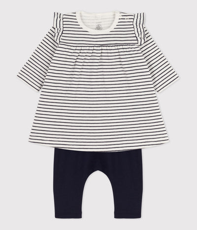 BABIES' SAILOR STRIPED COTTON TUBE KNIT DRESS WITH LEGGINGS