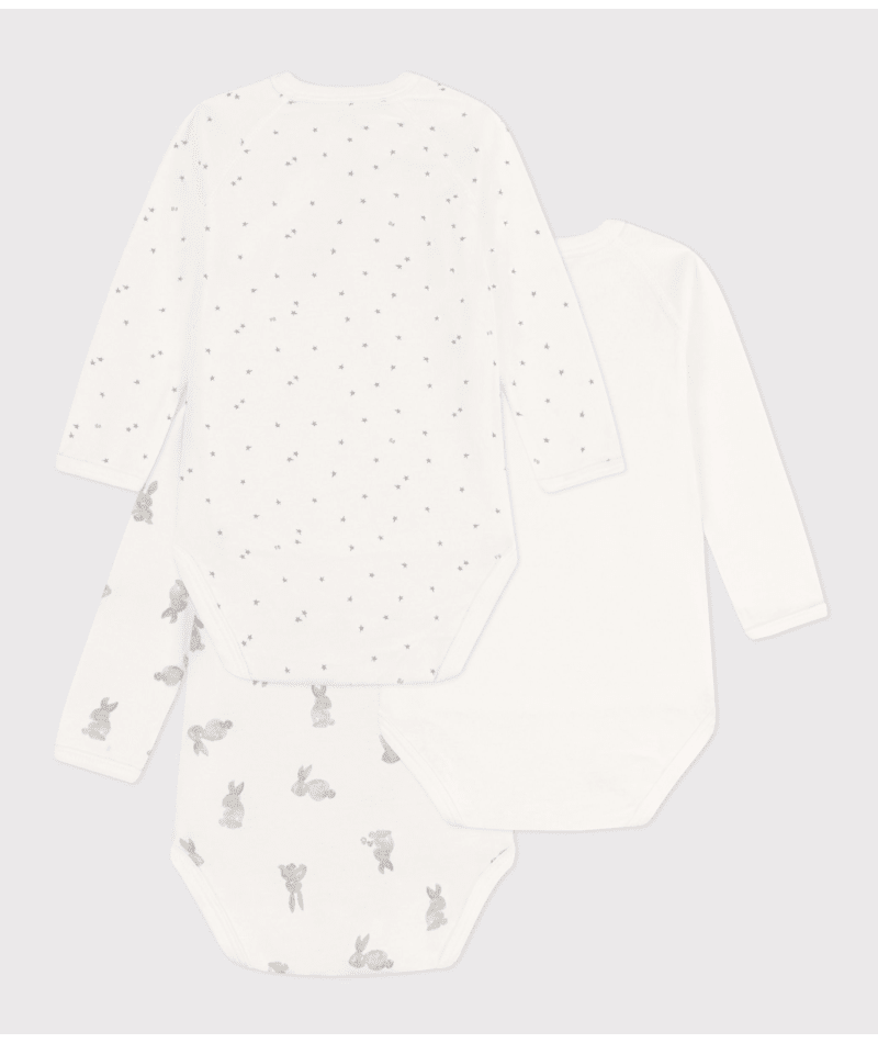 LONG-SLEEVED WRAPOVER RABBIT THEMED COTTON BODYSUITS - 3-PACK