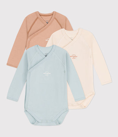 LONG-SLEEVED WRAPOVER COTTON BODYSUITS - Pack of 3