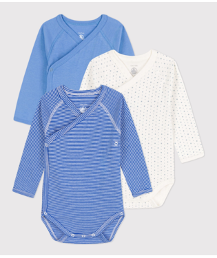 LONG-SLEEVED WRAPOVER PRINTED COTTON BODYSUITS - 3-PACK