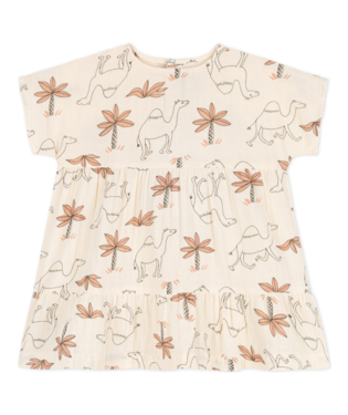 BABY GIRL'S SHORT-SLEEVED ORGANIC COTTON GAUZE PRINTED DRESS