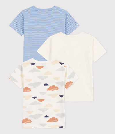 Boy' SHORT-SLEEVED CLOUD PATTERNED COTTON T-SHIRTS - 3-PACK