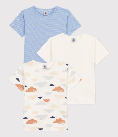 Boy' SHORT-SLEEVED CLOUD PATTERNED COTTON T-SHIRTS - 3-PACK