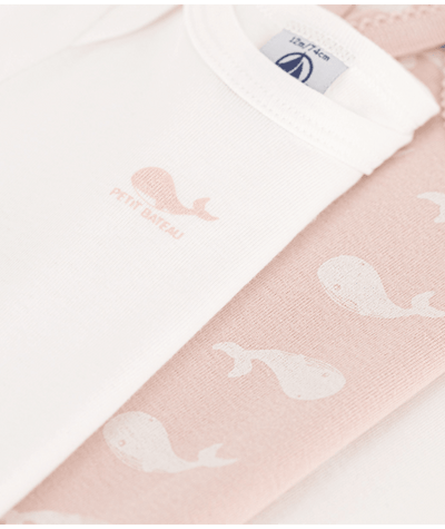 BABIES' LONG-SLEEVED PINK COTTON WHALE THEMED BODYSUITS - 2-PACK