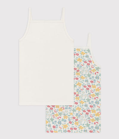 GIRLS' FLORAL COTTON STRAPPY VEST TOPS - 2-PACK