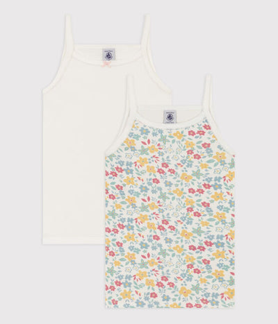 GIRLS' FLORAL COTTON STRAPPY VEST TOPS - 2-PACK