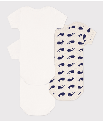 SHORT-SLEEVED COTTON WHALE BODYSUITS - 3-PACK