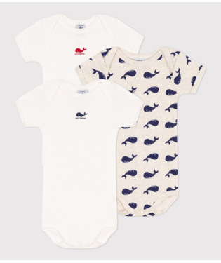 SHORT-SLEEVED COTTON WHALE BODYSUITS - 3-PACK