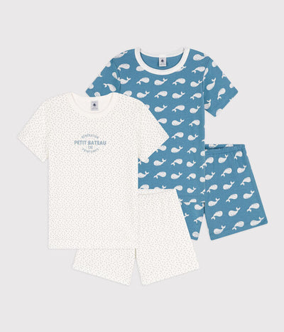 BOYS' WHALE THEMED COTTON SHORT PYJAMAS - PACK OF 2 SETS