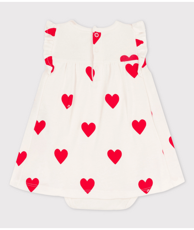 BABIES' ORGANIC COTTON HEART PRINT DRESS WITH BODYSUIT