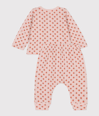BABY GIRL'S FLORAL COTTON TUBE KNIT CARDIGAN AND TROUSERS SET