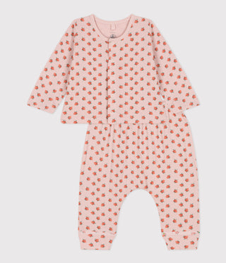 BABY GIRL'S FLORAL COTTON TUBE KNIT CARDIGAN AND TROUSERS SET