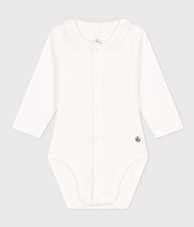 BABIES' LONG-SLEEVED COTTON BODYSUIT WITH RUFFLE COLLAR