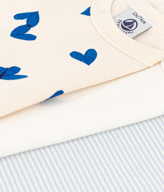 BABIES' BLUE HEART PATTERNED LONG-SLEEVED COTTON BODYSUITS - 3-PACK