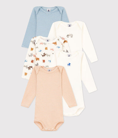 BABIES' DOG THEMED LONG-SLEEVED COTTON BODYSUITS - 5-PACK