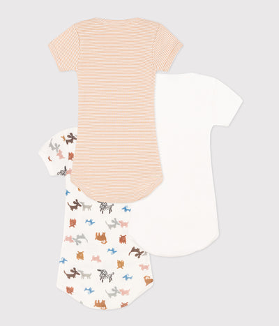 BABIES' SHORT-SLEEVED DOG THEMED COTTON BODYSUITS - 3-PACK