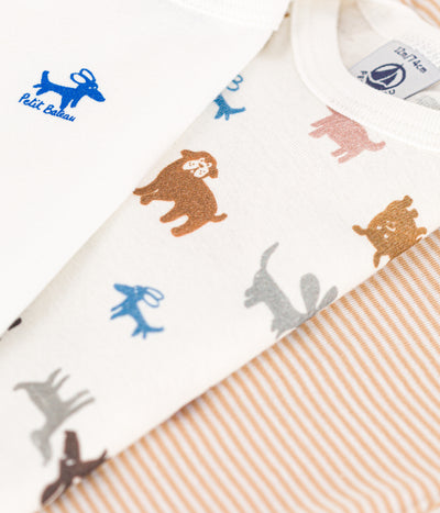 BABIES' SHORT-SLEEVED DOG THEMED COTTON BODYSUITS - 3-PACK