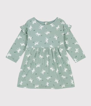 BABY GIRL'S LONG-SLEEVED COTTON TUBE KNIT DRESS