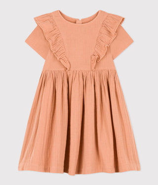 GIRLS' SHORT-SLEEVED PLAIN COTTON GAUZE DRESS
