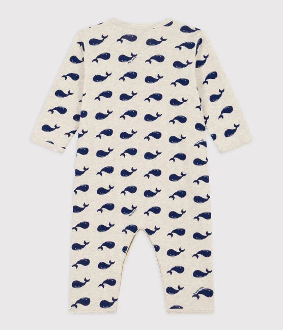 NAVY WHALE PATTERNED FOOTLESS COTTON PYJAMAS