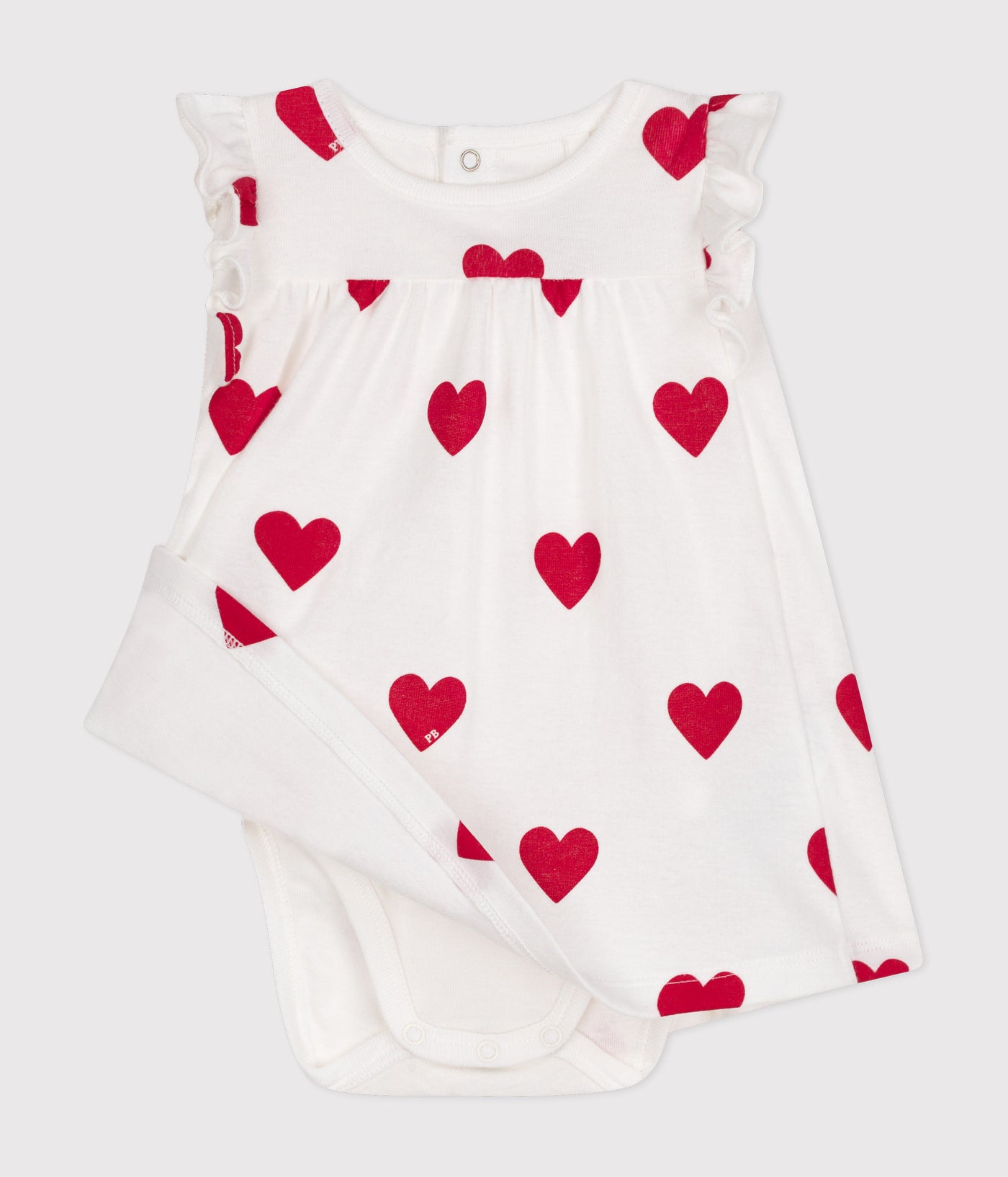 BABIES' ORGANIC COTTON HEART PRINT DRESS WITH BODYSUIT