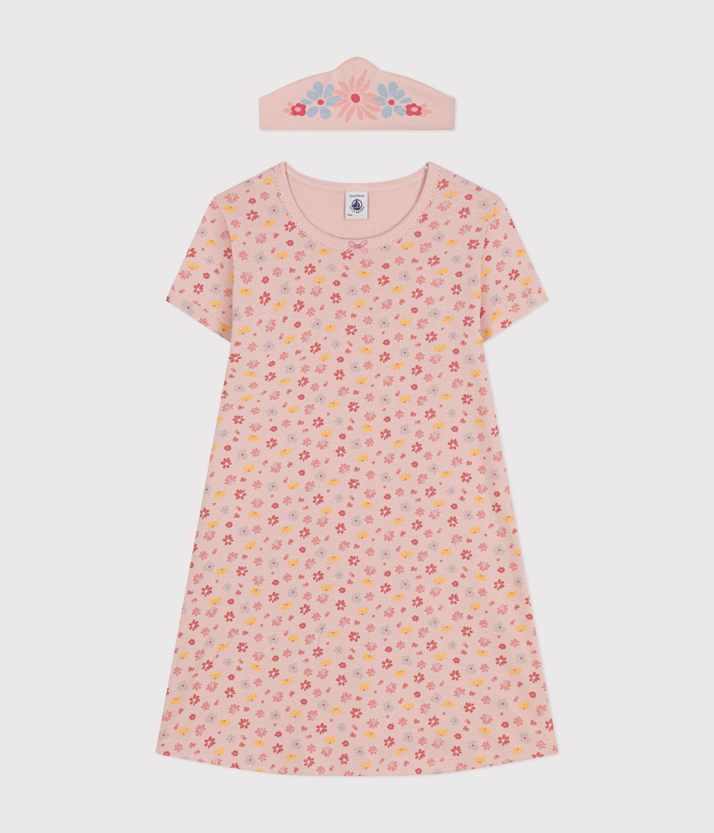 CHILDREN'S COTTON FLORAL PATTERNED NIGHTDRESS AND DIADEM
