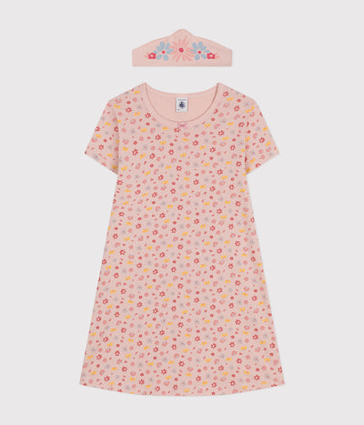 CHILDREN'S COTTON FLORAL PATTERNED NIGHTDRESS AND DIADEM