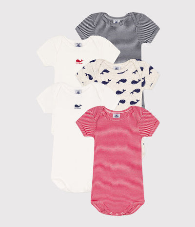 SHORT-SLEEVED WHALE THEMED COTTON BODYSUITS - 5-PACK