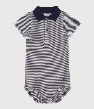 BABY BOY'S ORGANIC COTTON BODYSUIT WITH POLO COLLAR