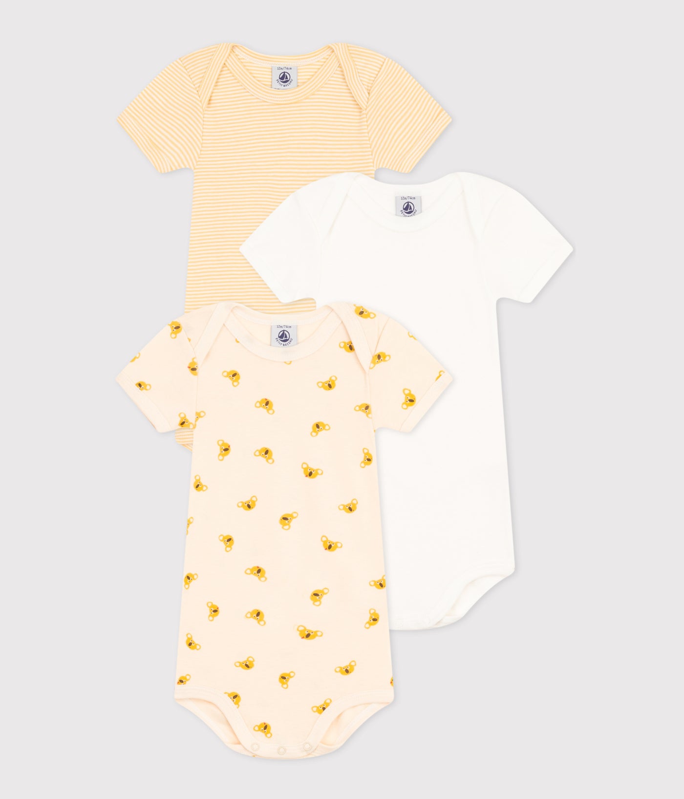 BABIES' SHORT-SLEEVED COTTON KOALA PATTERN BODYSUITS - 3-PACK