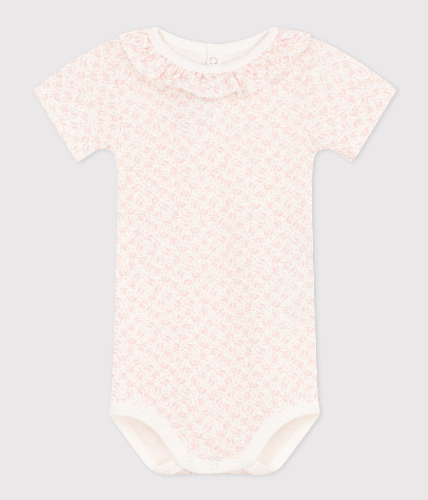 BABIES' SHORT-SLEEVED COTTON BODYSUIT WITH RUFFLE COLLAR