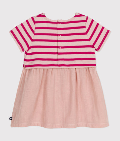 BABIES' SHORT-SLEEVED THICK JERSEY AND COTTON GAUZE DRESS