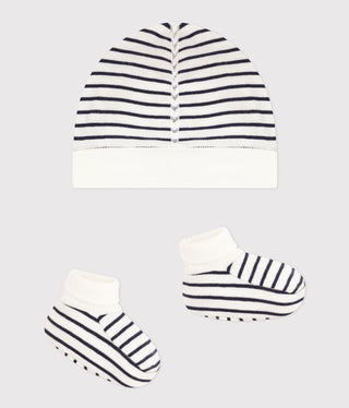 BABY UNISEX ORGANIC COTTON BRETON BONNET AND BOOTEES SET
