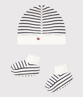 BABY UNISEX ORGANIC COTTON BRETON BONNET AND BOOTEES SET
