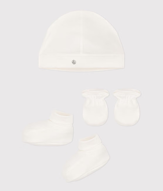 NEWBORN BABY UNISEX ORGANIC COTtON BONNET, BOOTEES AND MITTENS SET