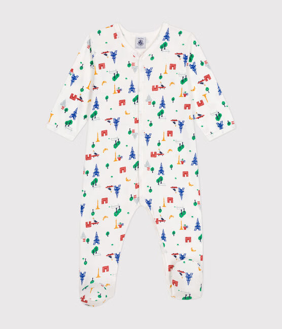 BABIES' PARIS PRINT FOOTED COTTON PYJAMAS