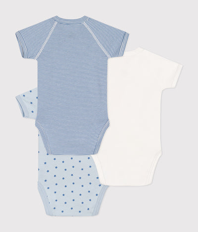 BABIES' SHORT-SLEEVED WRAPOVER COTTON BODYSUITS - 3-PACK