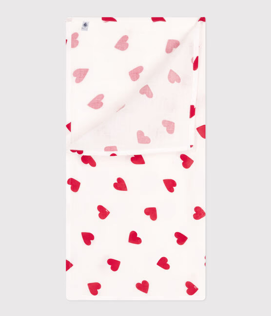 BABY SQUARE IN HEART-PRINTED COTTON GAUZE