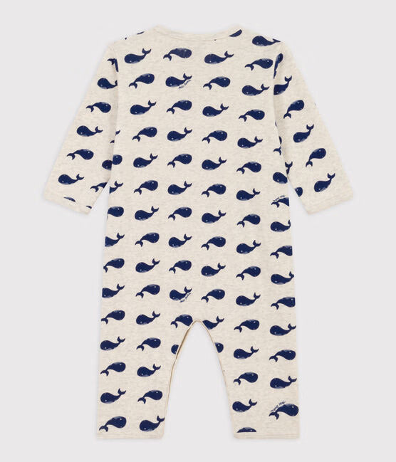 NAVY WHALE PATTERNED FOOTLESS COTTON PYJAMAS