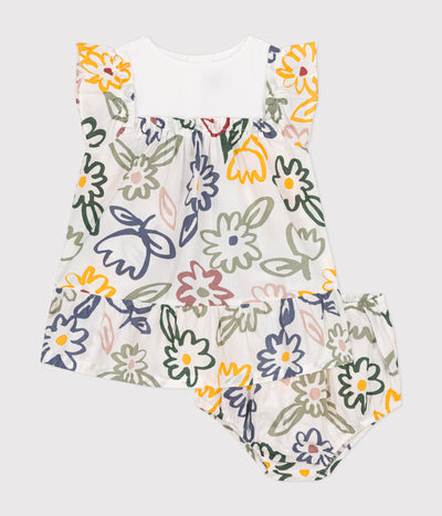 BABIES' SHORT-SLEEVED DRESS WITH POPLIN BLOOMERS