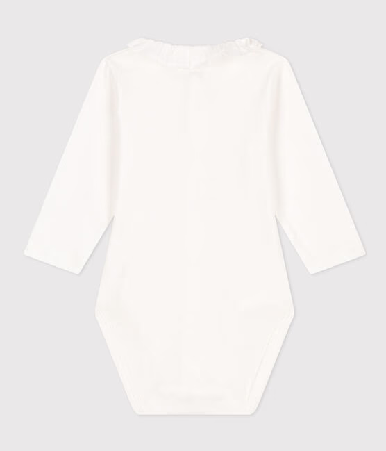 BABIES' LONG-SLEEVED COTTON BODYSUIT WITH RUFFLE COLLAR