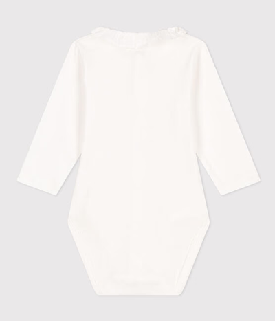 BABIES' LONG-SLEEVED COTTON BODYSUIT WITH RUFFLE COLLAR