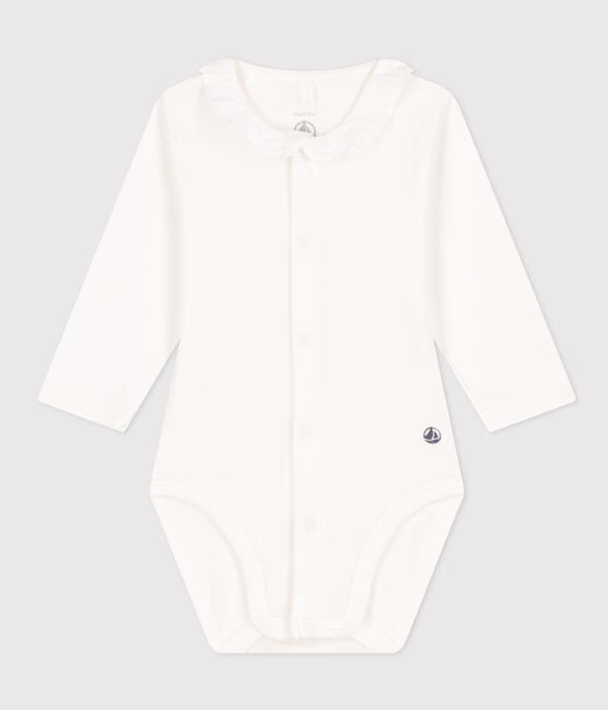 BABIES' LONG-SLEEVED COTTON BODYSUIT WITH RUFFLE COLLAR