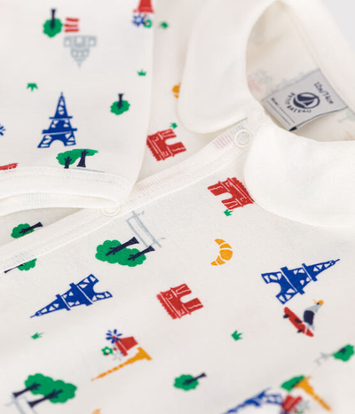 BABIES' PARIS PRINT FOOTLESS COTTON PYJAMAS