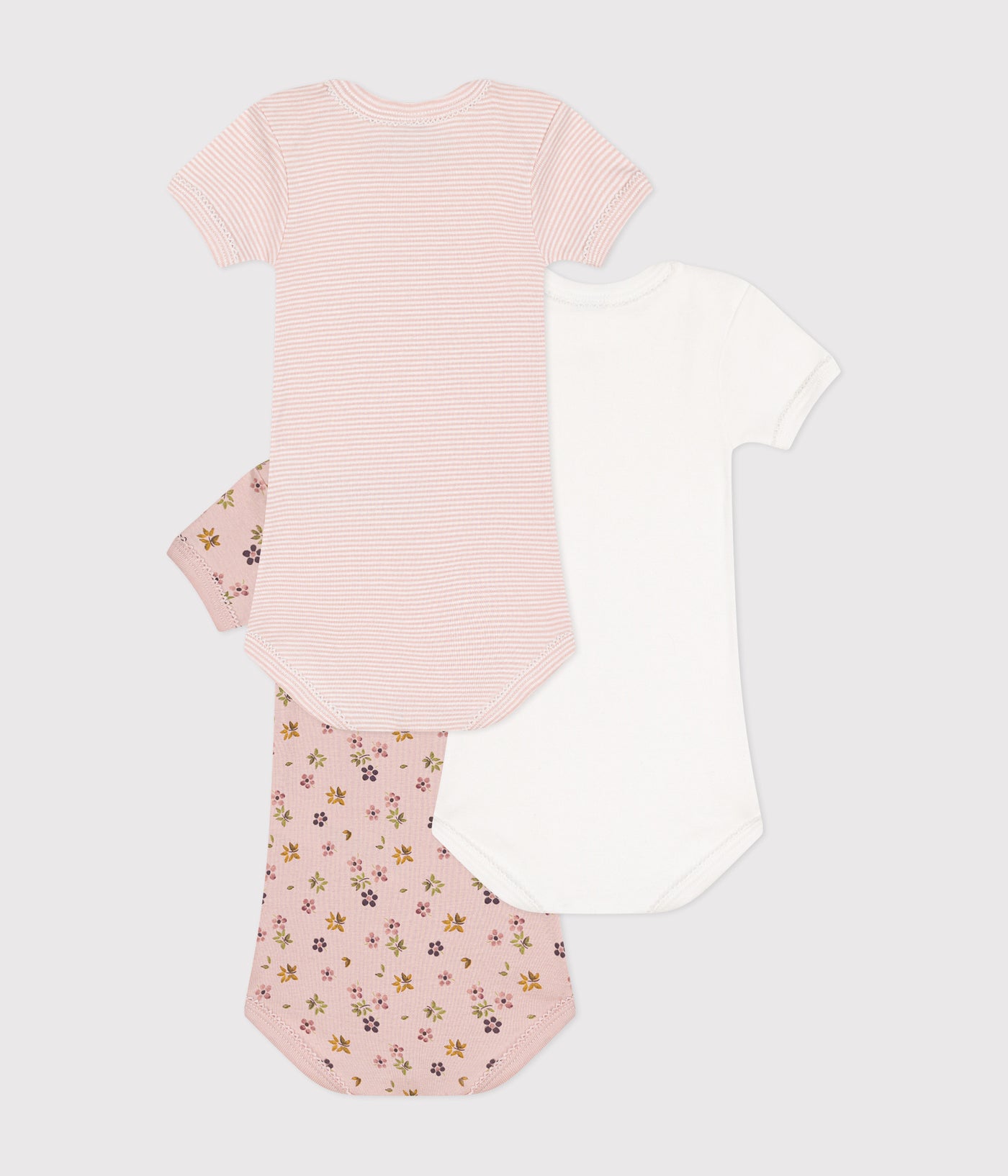 BABIES' SHORT-SLEEVED FLORAL COTTON BODYSUITS - 3-PACK